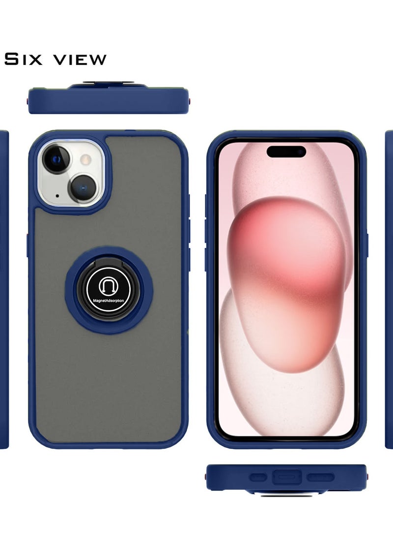 Wtech - Finger Grip Magnetic Hold Kickstand Ring Finger With Built-In Iron Case Cover For Apple iPhone 15 Plus 2023 Navy Blue - Image 1