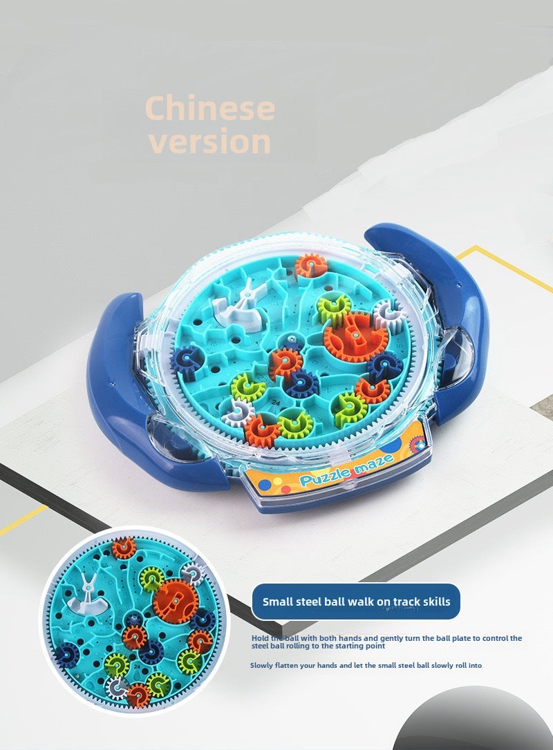 Educational Gear Puzzle Toy: Blue, Portable Design - Ball Run Feature, Cognitive Skill Builder for Kids Aged 3 to 6, Home, Travel and Outdoor Play - Image 1