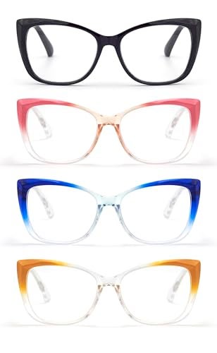 Autojouls 4-Pack Reading Glasses for Women，Oprah Style Frame Spring Hinge Clear Lens Readers Glasses, 4 Colors Mix Black Pink-Clear Blue-Clear Yellow-Clear 1.25 x - Image 3