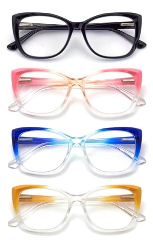 Autojouls 4-Pack Reading Glasses for Women，Oprah Style Frame Spring Hinge Clear Lens Readers Glasses, 4 Colors Mix Black Pink-Clear Blue-Clear Yellow-Clear 1.25 x - Image 1
