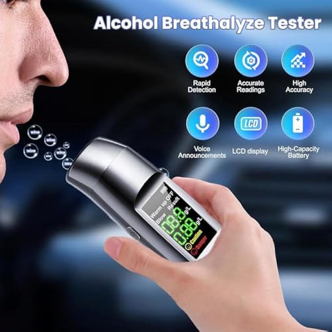 rayihni Breathalysers Breathalyzer Breathalyser Alcohol Breathalyzer Tester, Portable Alcohol Breath Testing Kits Speech Alarm LCD Screen High Accuracy Digital Fast Breathalyzer - Image 2