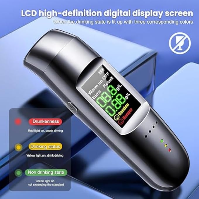 rayihni Breathalysers Breathalyzer Breathalyser Alcohol Breathalyzer Tester, Portable Alcohol Breath Testing Kits Speech Alarm LCD Screen High Accuracy Digital Fast Breathalyzer - Image 3
