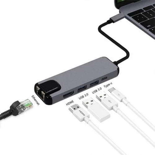 بولهاموبيل Polham USB 3.1 Type C To HDMI 2xusb 3.0 RJ45 Ethernet Converter Adapter Ipad Macbook Converter