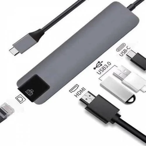 بولهاموبيل Polham USB 3.1 Type C To HDMI 2xusb 3.0 RJ45 Ethernet Converter Adapter Ipad Macbook Converter