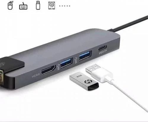 بولهاموبيل Polham USB 3.1 Type C To HDMI 2xusb 3.0 RJ45 Ethernet Converter Adapter Ipad Macbook Converter