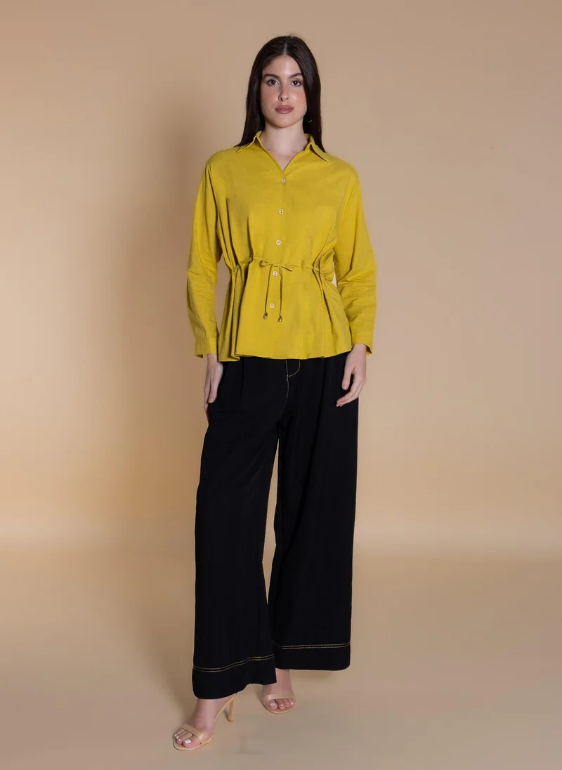 SHAPES LINEN BLEND WAIST TIE SHIRT