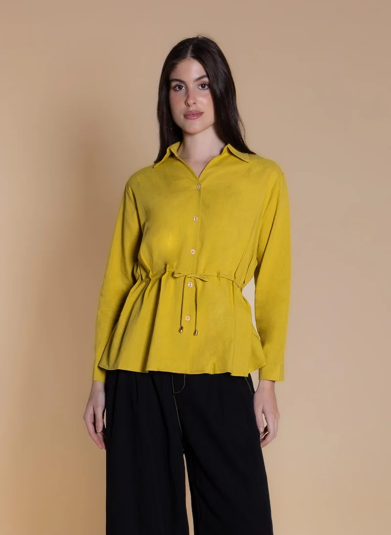 SHAPES LINEN BLEND WAIST TIE SHIRT