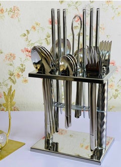 24-piece spoon set, imported stainless steel holder, 10/18 stainless steel, configuration: 6 large spoons, 6 small spoons, 6 large forks, 6 small forks