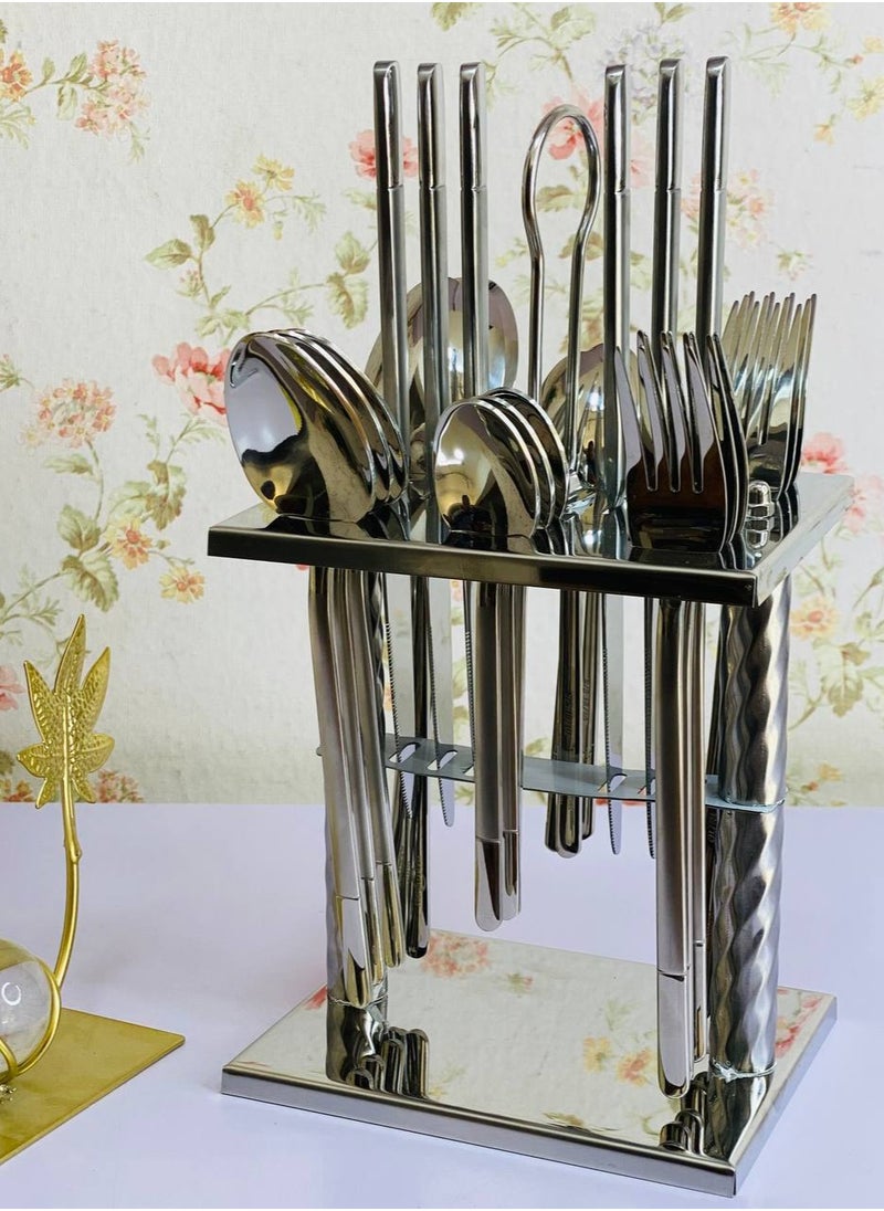 Generic - 24-piece spoon set, imported stainless steel holder, 10/18 stainless steel, configuration: 6 large spoons, 6 small spoons, 6 large forks, 6 small forks - Image 1