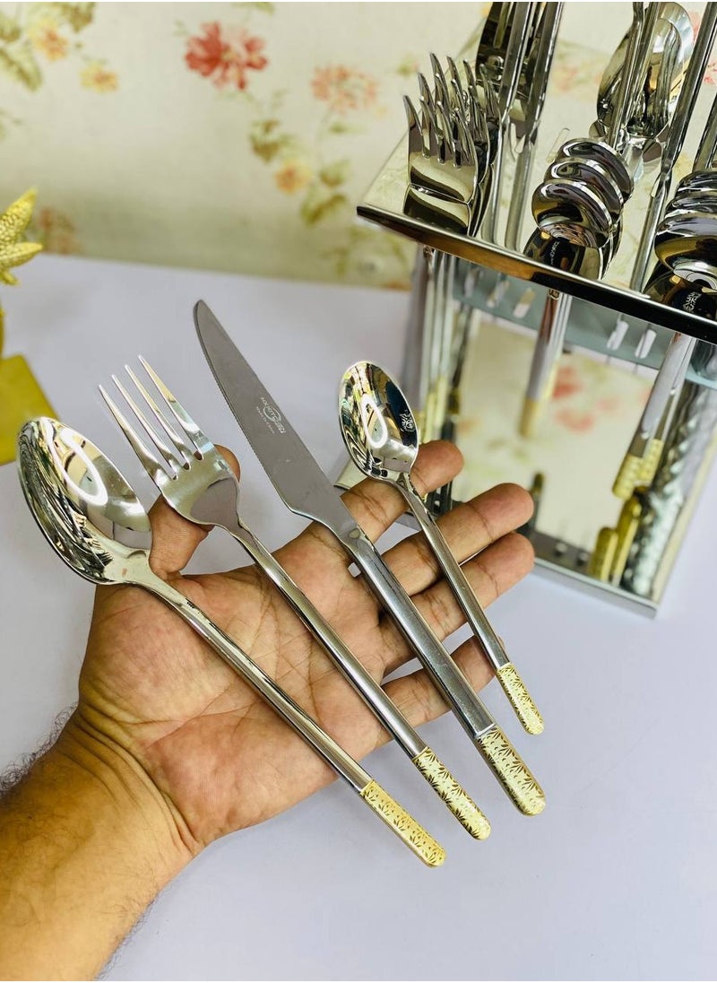 Generic - 24-piece spoon set, imported stainless steel holder, 10/18 stainless steel, configuration: 6 large spoons, 6 small spoons, 6 large forks, 6 small forks - Image 1