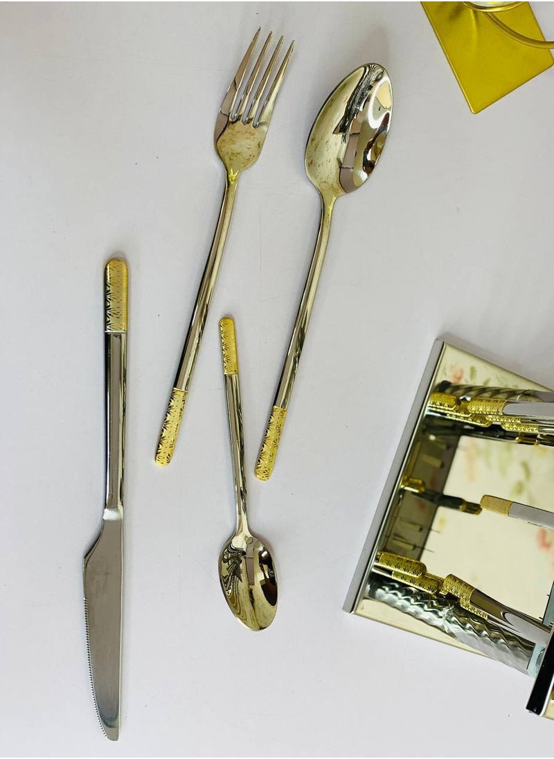 Generic - 24-piece spoon set, imported stainless steel holder, 10/18 stainless steel, configuration: 6 large spoons, 6 small spoons, 6 large forks, 6 small forks - Image 1