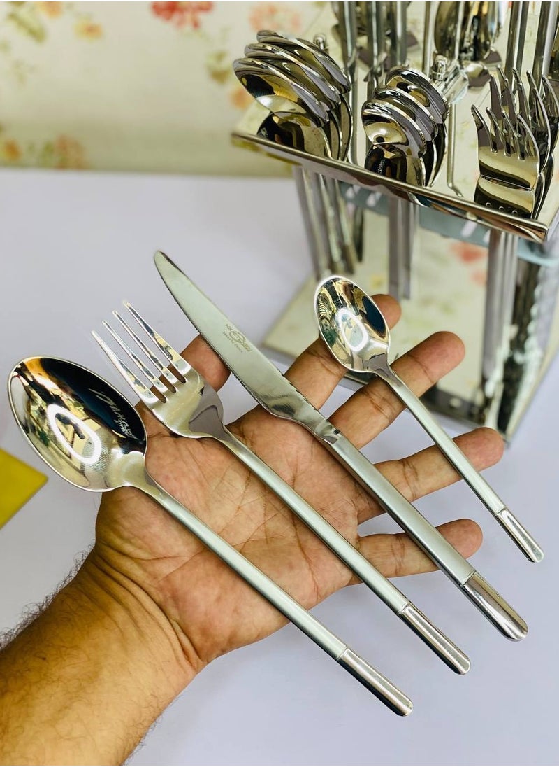 Generic - 24-piece spoon set, imported stainless steel holder, 10/18 stainless steel, configuration: 6 large spoons, 6 small spoons, 6 large forks, 6 small forks - Image 1
