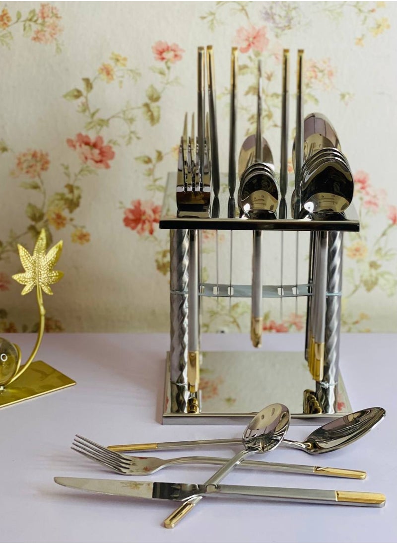 Generic - 24-piece spoon set, imported stainless steel holder, 10/18 stainless steel, configuration: 6 large spoons, 6 small spoons, 6 large forks, 6 small forks - Image 1