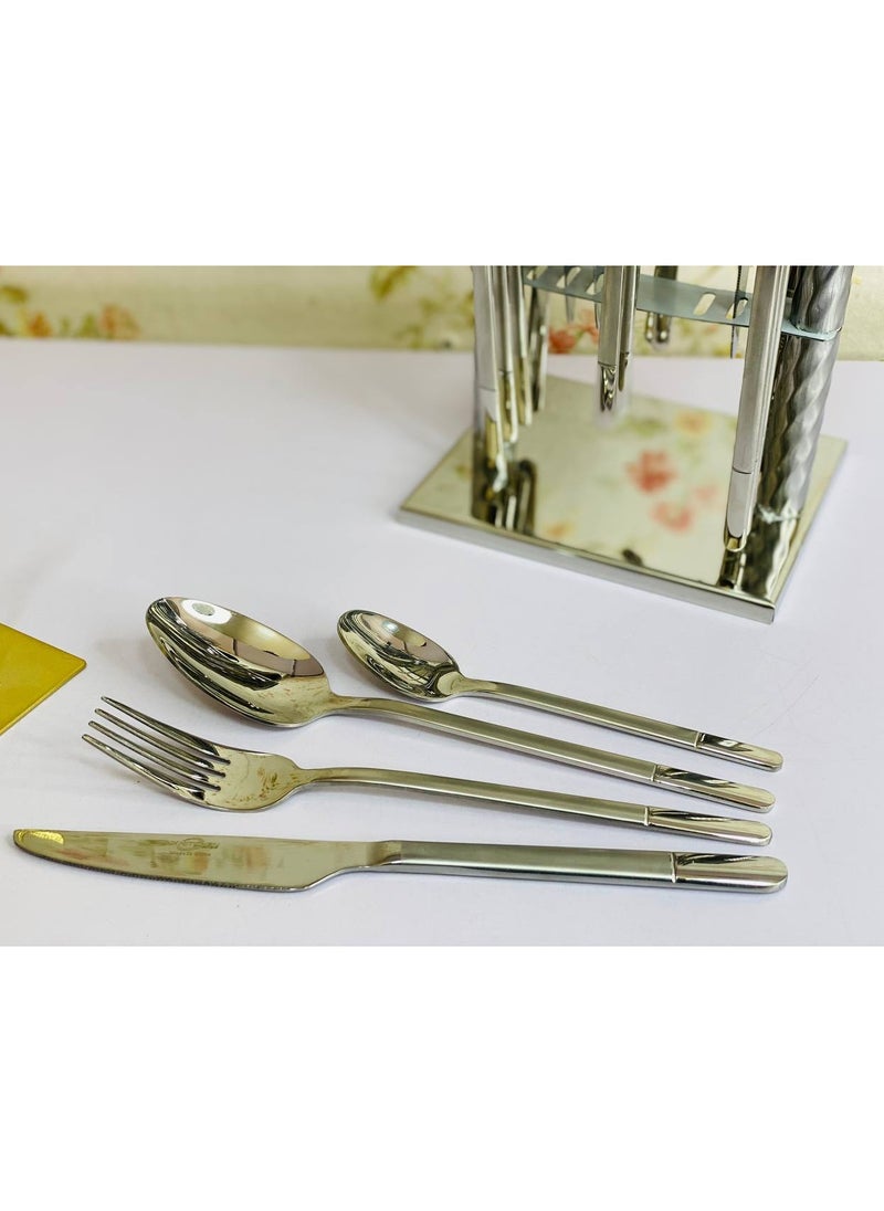 Generic - 24-piece spoon set, imported stainless steel holder, 10/18 stainless steel, configuration: 6 large spoons, 6 small spoons, 6 large forks, 6 small forks - Image 1