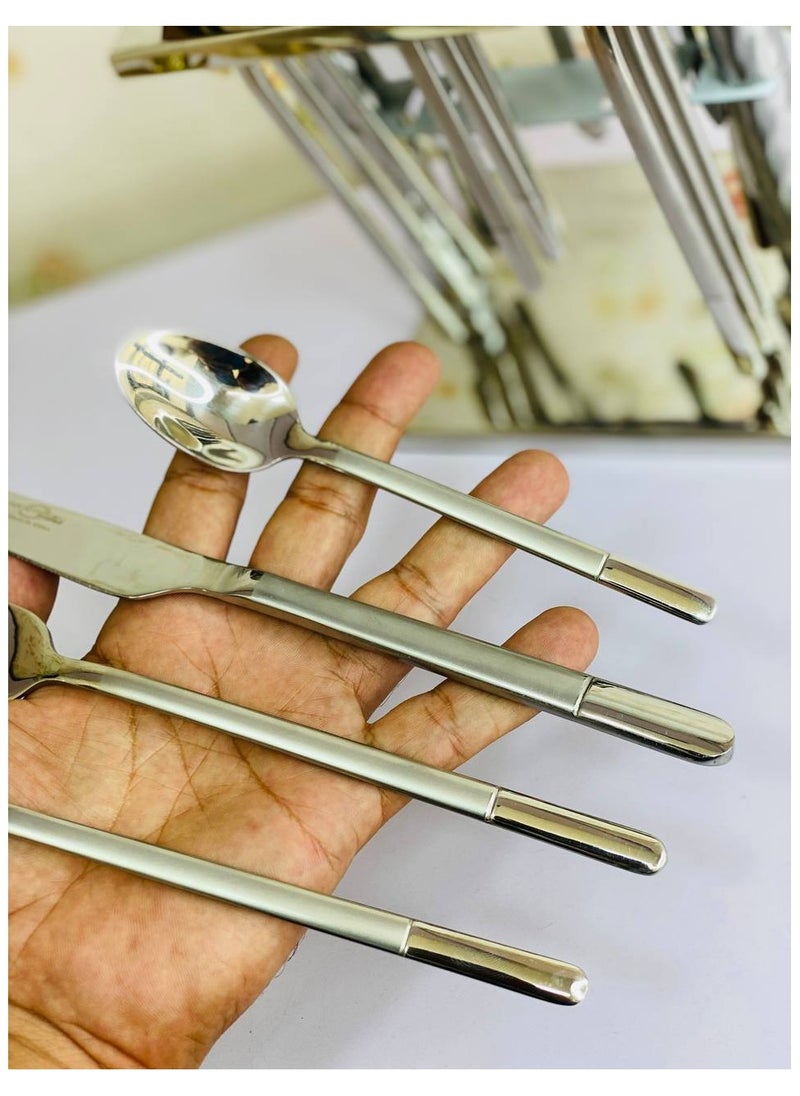 Generic - 24-piece spoon set, imported stainless steel holder, 10/18 stainless steel, configuration: 6 large spoons, 6 small spoons, 6 large forks, 6 small forks - Image 1