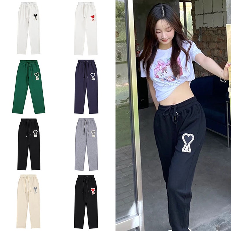 Dropshipping Ami Clams Heart Embroidery Couple Drawstring Sweatpants Loose Straight Pants Men'S And Women'S Sports Pants - Image 4