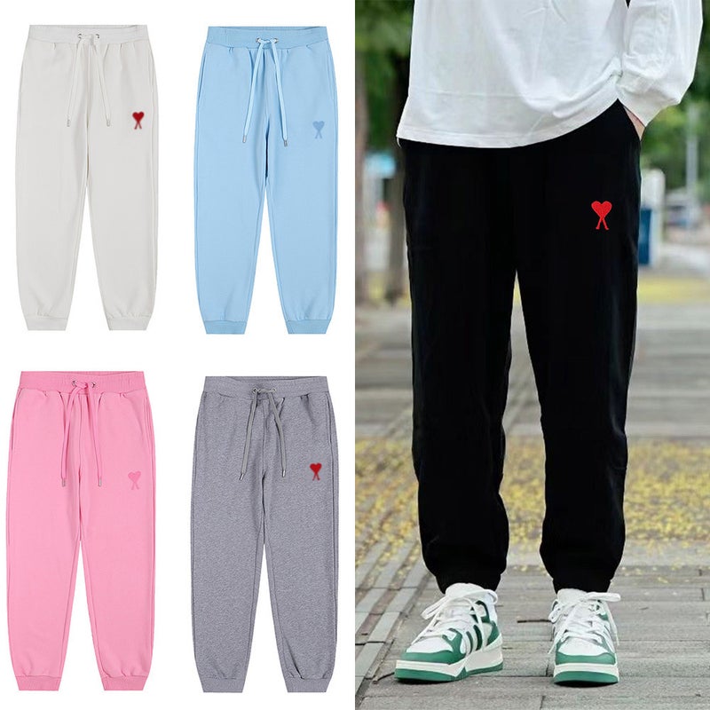 Dropshipping Ami Clams Heart Embroidery Couple Drawstring Sweatpants Loose Straight Pants Men'S And Women'S Sports Pants - Image 3