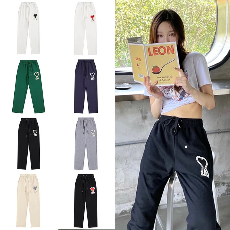 Dropshipping Ami Clams Heart Embroidery Couple Drawstring Sweatpants Loose Straight Pants Men'S And Women'S Sports Pants - Image 2