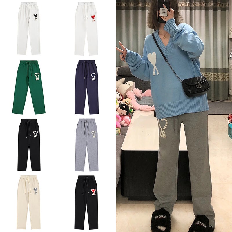 Dropshipping Ami Clams Heart Embroidery Couple Drawstring Sweatpants Loose Straight Pants Men'S And Women'S Sports Pants - Image 5