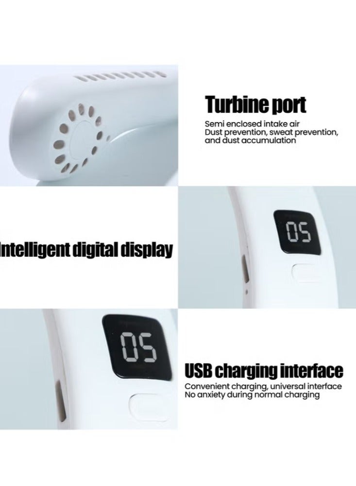 Dream Zone Bladeless Fan Portable Neck Fan 5 Gear Leafless Digital Display Hanging Neck 3000mAh Large Capacity Lazy Air Conditioner USB Handheld Small Fan - Image 3