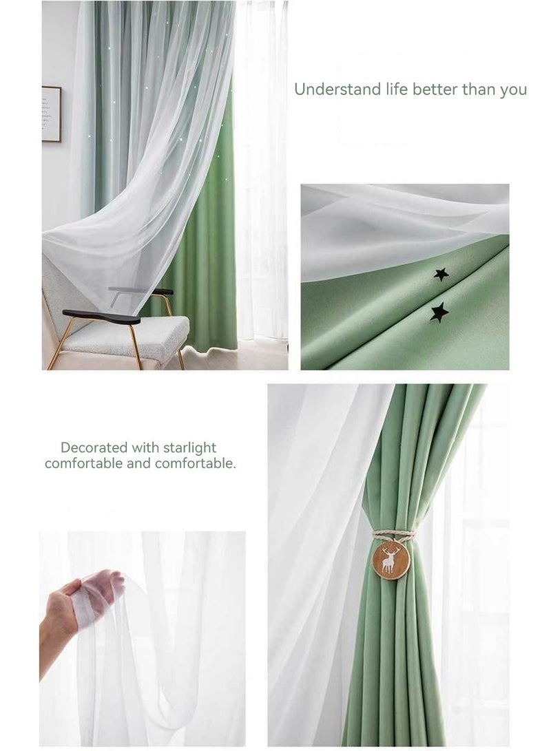 MIXDE 2 Panels Stars Blackout Curtains Tulle Overlay Star Cut Out Silver Grommet Curtains - Image 2