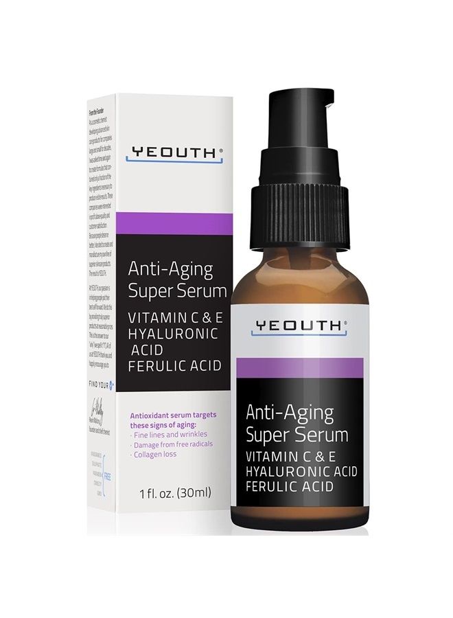 Yeouth Hyaluronic Acid, Vitamin C Face Serum, Vitamin E, Anti Aging Serum with Vitamin C and Hyaluronic Acid Serum Targets Dark Spots and Wrinkles, Face Serum for Women and Men by YEOUTH 