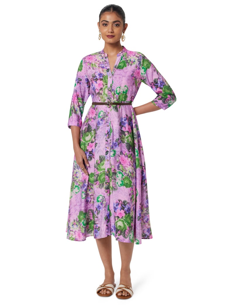 Biba Women's Purple Flared Poly Viscose Printed Dress - Image 1