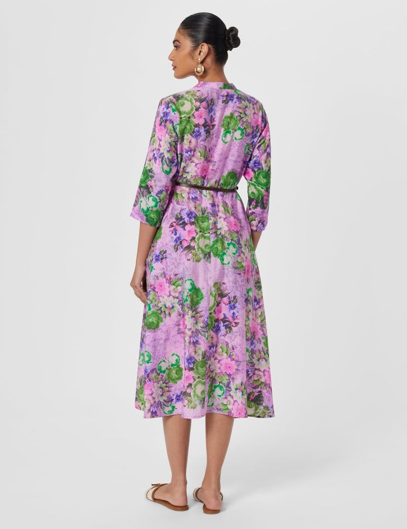 Biba Women's Purple Flared Poly Viscose Printed Dress - Image 3