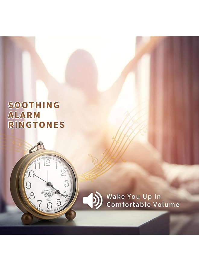 إيروريكس ساعة طاولة معدنية ذهبية عتيقة غير موقوتة ساعة منبه صغيرة تعمل بالبطارية حركة كوارتز صامتة ساعة مكتب زجاجية عالية الدقة لغرفة النوم وغرفة المعيشة والديكور الداخلي للأطفال - Image 4