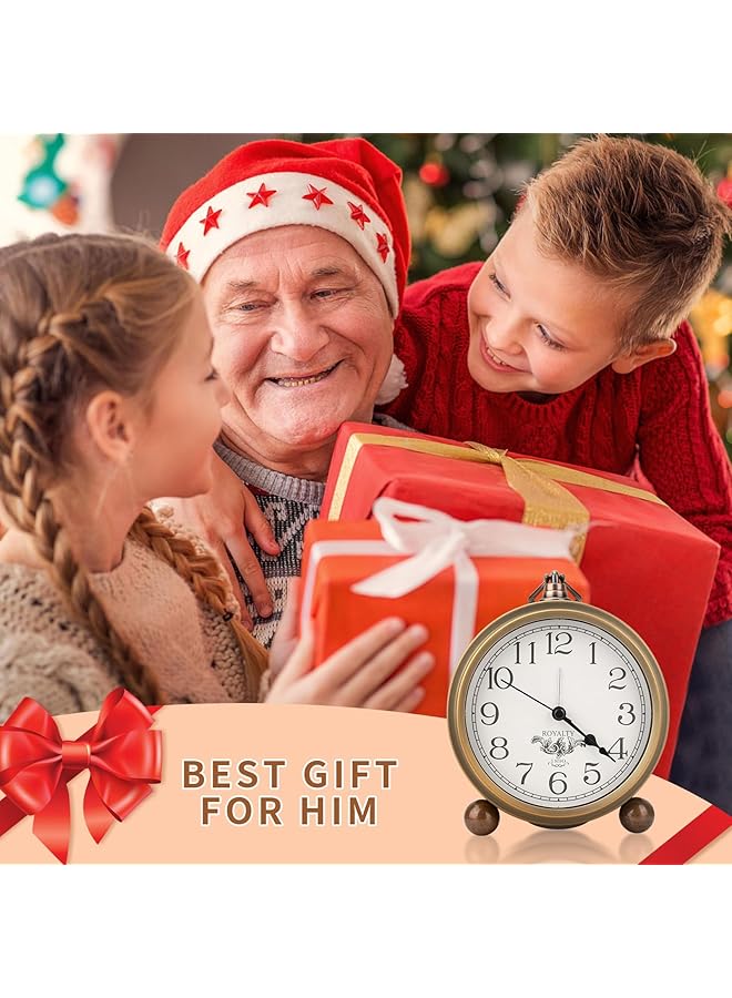 إيروريكس ساعة طاولة معدنية ذهبية عتيقة غير موقوتة ساعة منبه صغيرة تعمل بالبطارية حركة كوارتز صامتة ساعة مكتب زجاجية عالية الدقة لغرفة النوم وغرفة المعيشة والديكور الداخلي للأطفال - Image 5