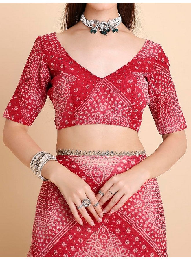 RATAN Women's Crush Tissue Bandhani Printed Saree with Running Blouse Piece (SBMG-BP-21926_Red) - Image 5