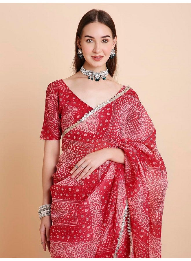 RATAN Women's Crush Tissue Bandhani Printed Saree with Running Blouse Piece (SBMG-BP-21926_Red) - Image 2