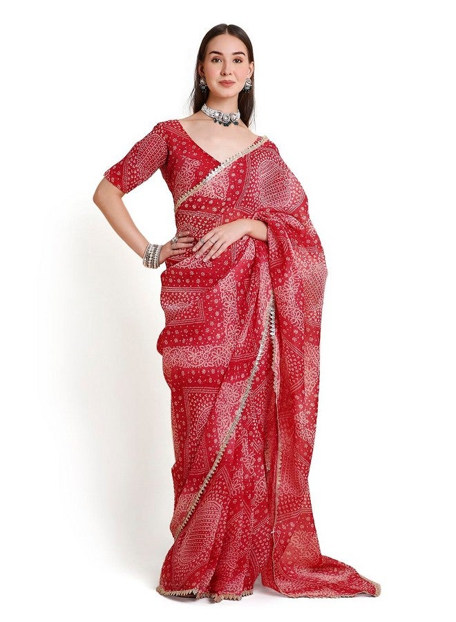 RATAN Women's Crush Tissue Bandhani Printed Saree with Running Blouse Piece (SBMG-BP-21926_Red) - Image 1