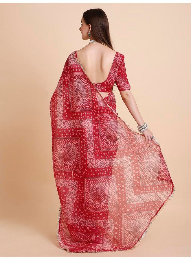 RATAN Women's Crush Tissue Bandhani Printed Saree with Running Blouse Piece (SBMG-BP-21926_Red) - Image 4