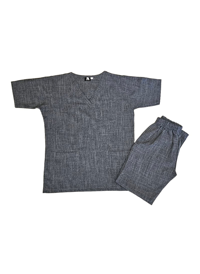 Rannah's Uniform - Melange Scrub Suit Uniform Unisex Grey V-Neck Nurse Suit Set - Image 1