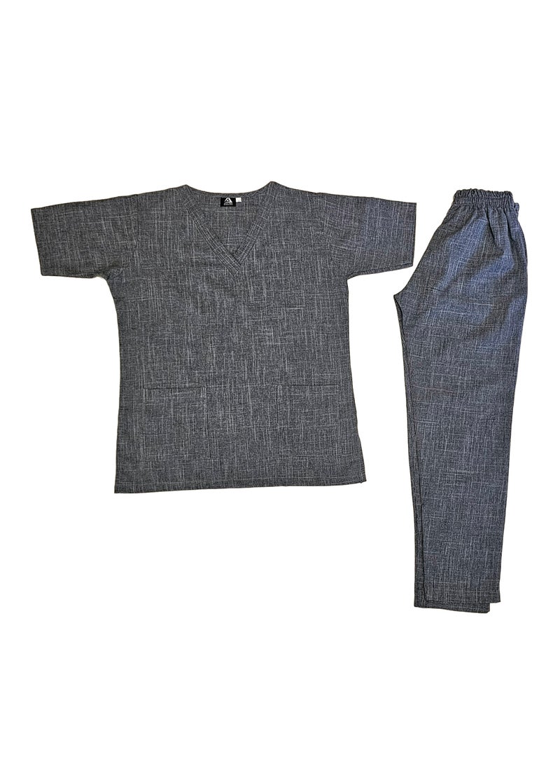 Rannah's Uniform - Melange Scrub Suit Uniform Unisex Grey V-Neck Nurse Suit Set - Image 1