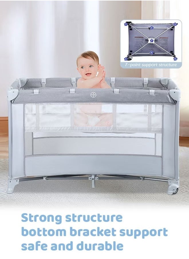 ULHYC Multifunctional Portable Crib Foldable Double-Layer Mobile Children's Play Bed  - Image 1