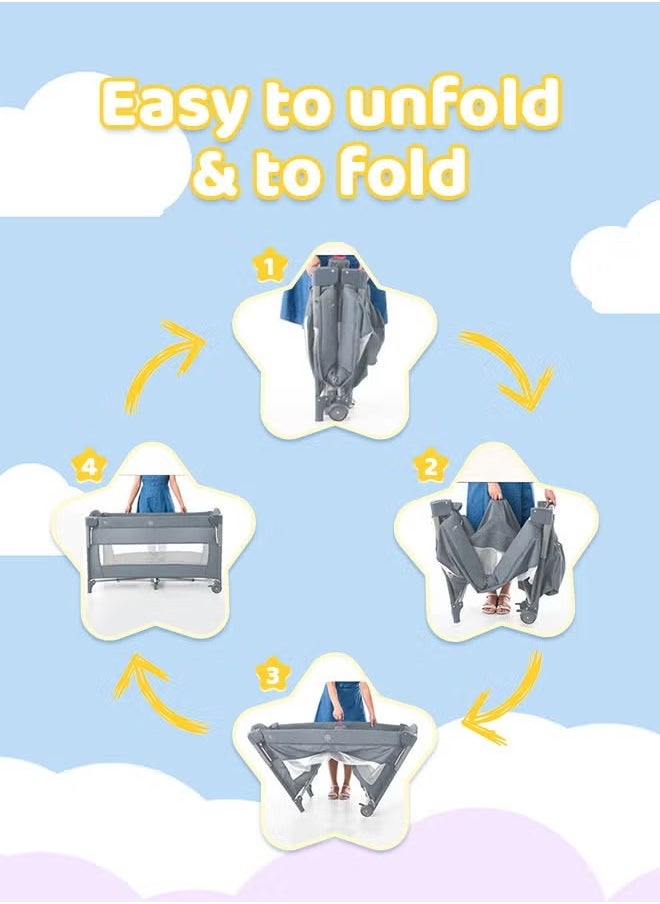 ULHYC Multifunctional Portable Crib Foldable Double-Layer Mobile Children's Play Bed  - Image 5