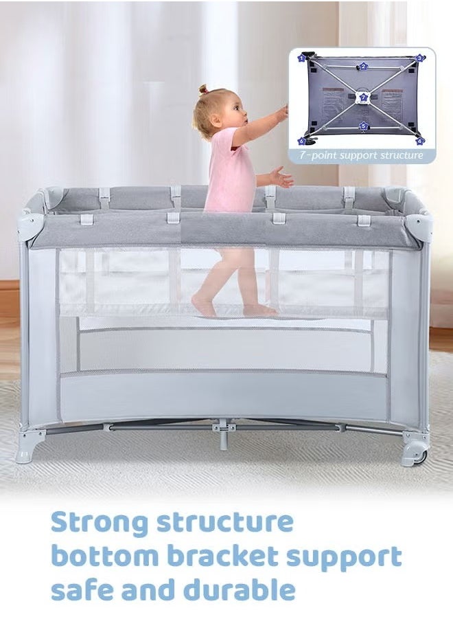 ULHYC - Multifunctional Portable Crib Foldable Double-Layer Mobile Children's Play Bed - Image 1