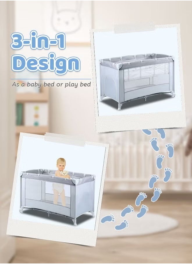 ULHYC Multifunctional Portable Crib Foldable Double-Layer Mobile Children's Play Bed  - Image 3