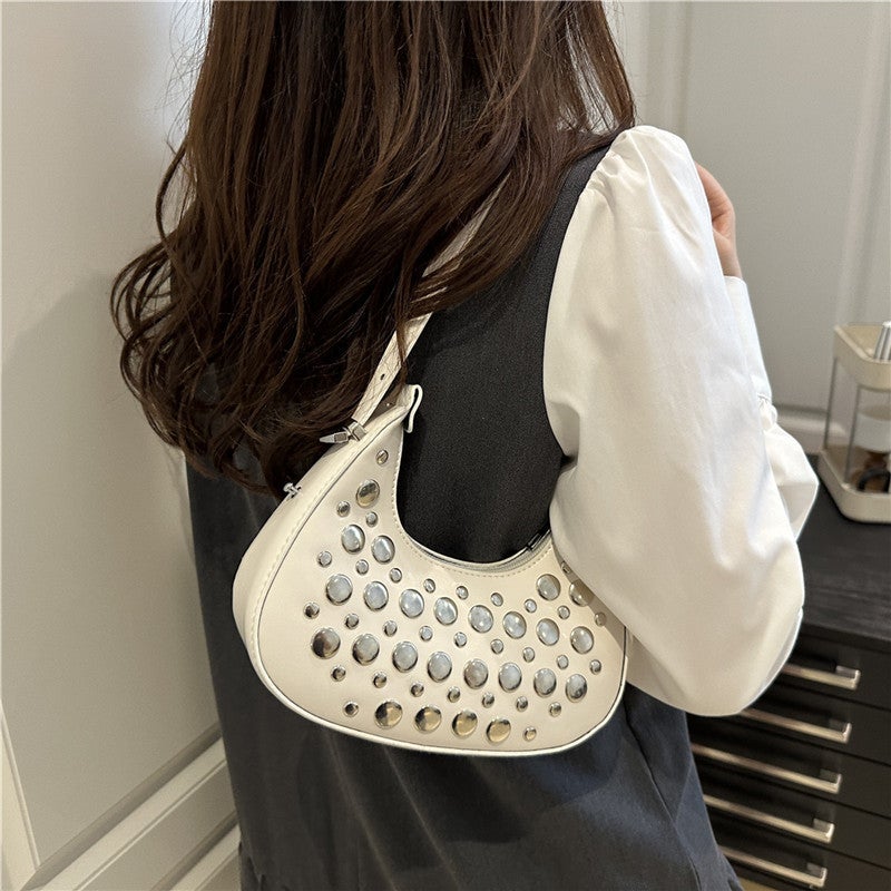 New Simple New Armpit Bag Personalized Trendy Cool Polka Dot Rivet Portable Bucket Bag For Women - Image 4