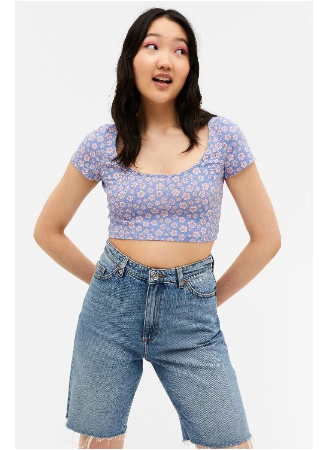 MONKI Floral Keyhole Crop Top