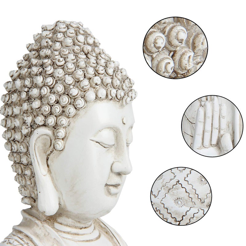 Leekung Buddha statue for home decor accents,laughing buddah statue for meditation zen garden spiritual room feng shui desk table yoga decor,small buda budda home decorations gifts antique ivory white - Image 3