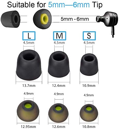 aceyoon [6 Pairs] Earphone Tips S M L for in Ear Headphones, 12pcs Anti-Slip Silicone Earbud and Memory Foam Ear Bud Tips, Noise Cancelling 5mm-7mm Earbud Tips - Image 2