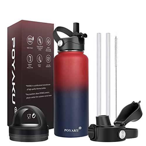POYAKU Water Bottle Insulated 32oz 40oz 64oz 128oz Straw Lid Spout Lid & 3 Lids, Leak Proof, Vacuum Insulated,Stainless Steel Water Bottle Wide Mouth for Sports, Gym or Office (Dark Rainbow, 32 oz) - Image 1