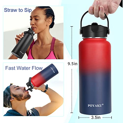 POYAKU Water Bottle Insulated 32oz 40oz 64oz 128oz Straw Lid Spout Lid & 3 Lids, Leak Proof, Vacuum Insulated,Stainless Steel Water Bottle Wide Mouth for Sports, Gym or Office (Dark Rainbow, 32 oz) - Image 3