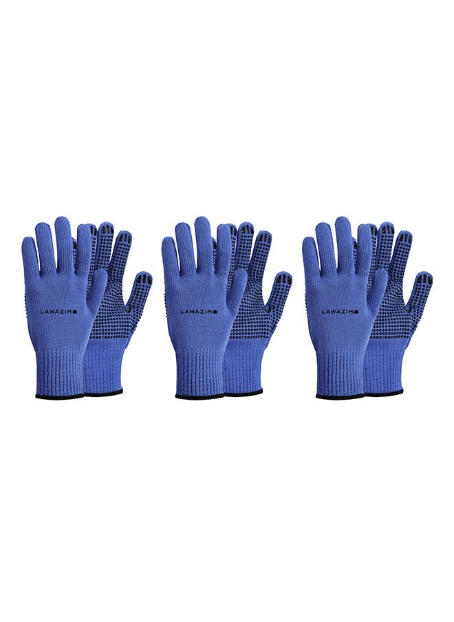 LAWAZIM Cotton Working Gloves -3 Pairs Blue Dotted- Non-Slip Rubber-Dotted Grip with Comfortable Fit Knitted Breathable Fabric - Durable Work Gloves for Gardening Repairs Construction and DIY Projects  - Image 2