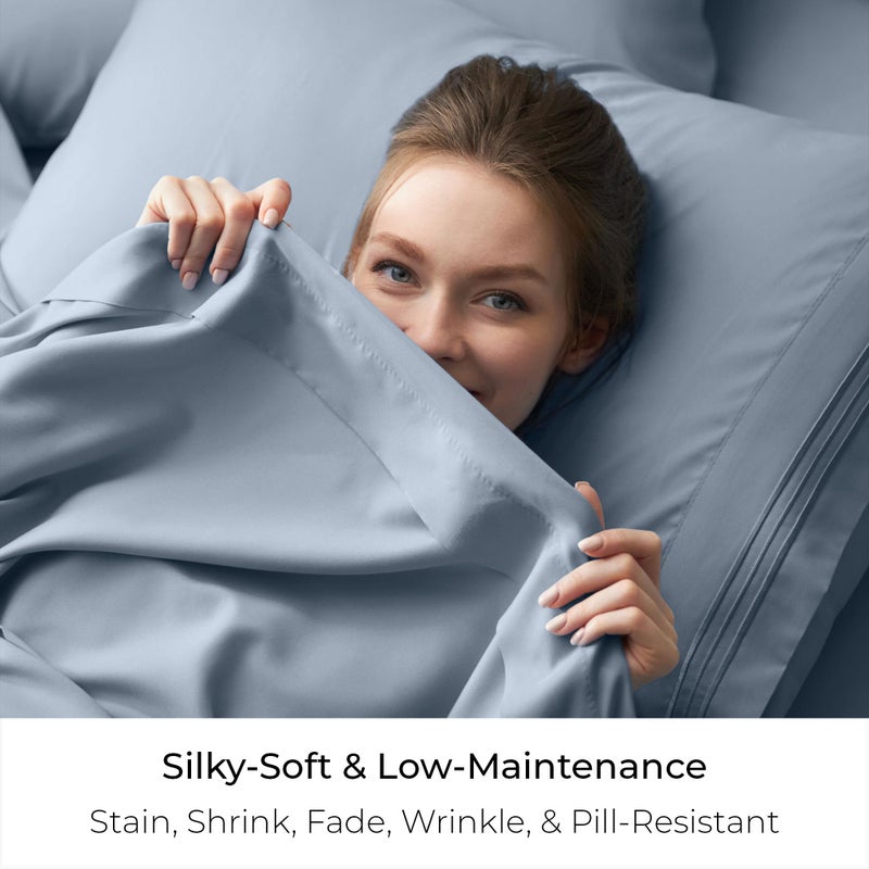 Mellanni King Size Flat Sheet - Iconic Collection Bedding - Hotel Luxury, Extra Soft, Cooling - Wrinkle, Fade, Stain Resistant - 1 Flat Sheet Only (King, Blue Hydrangea) - Image 5