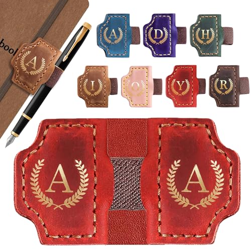 LZMLZM 26 Letters Magnetic Leather Bookmark with Pen Holder, Personalized Book Marks with Initials, Custom Name Book Makers Clips for Reading Women, Men, Teachers, Book Lovers Gifts(Red, A) - Image 1