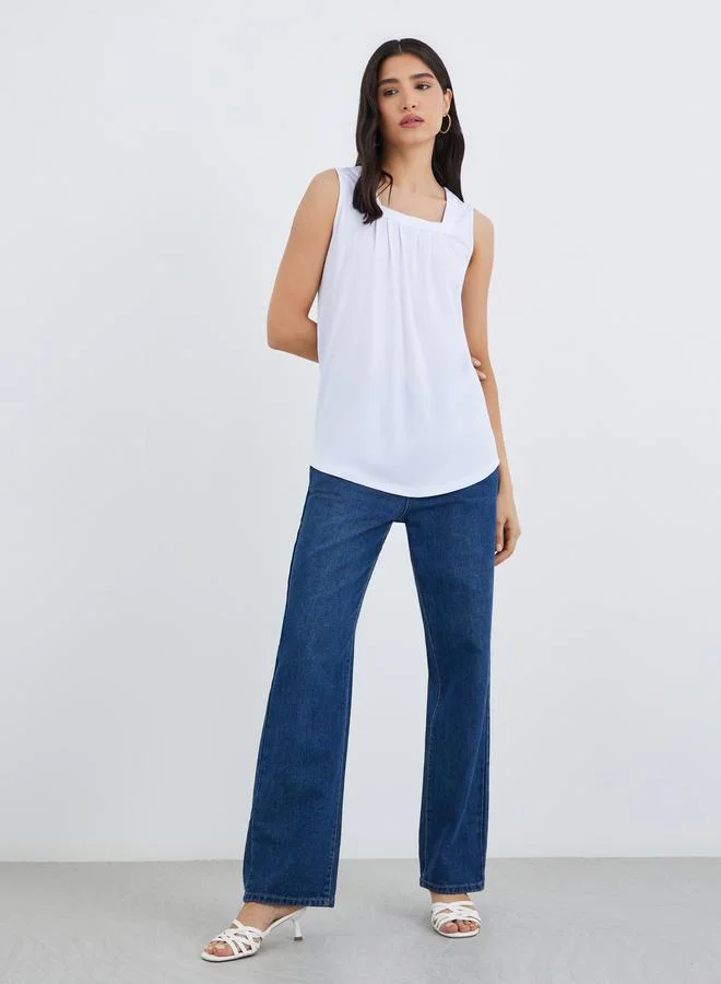تايك تو Take Two Solid Square Neck Sleeveless Top